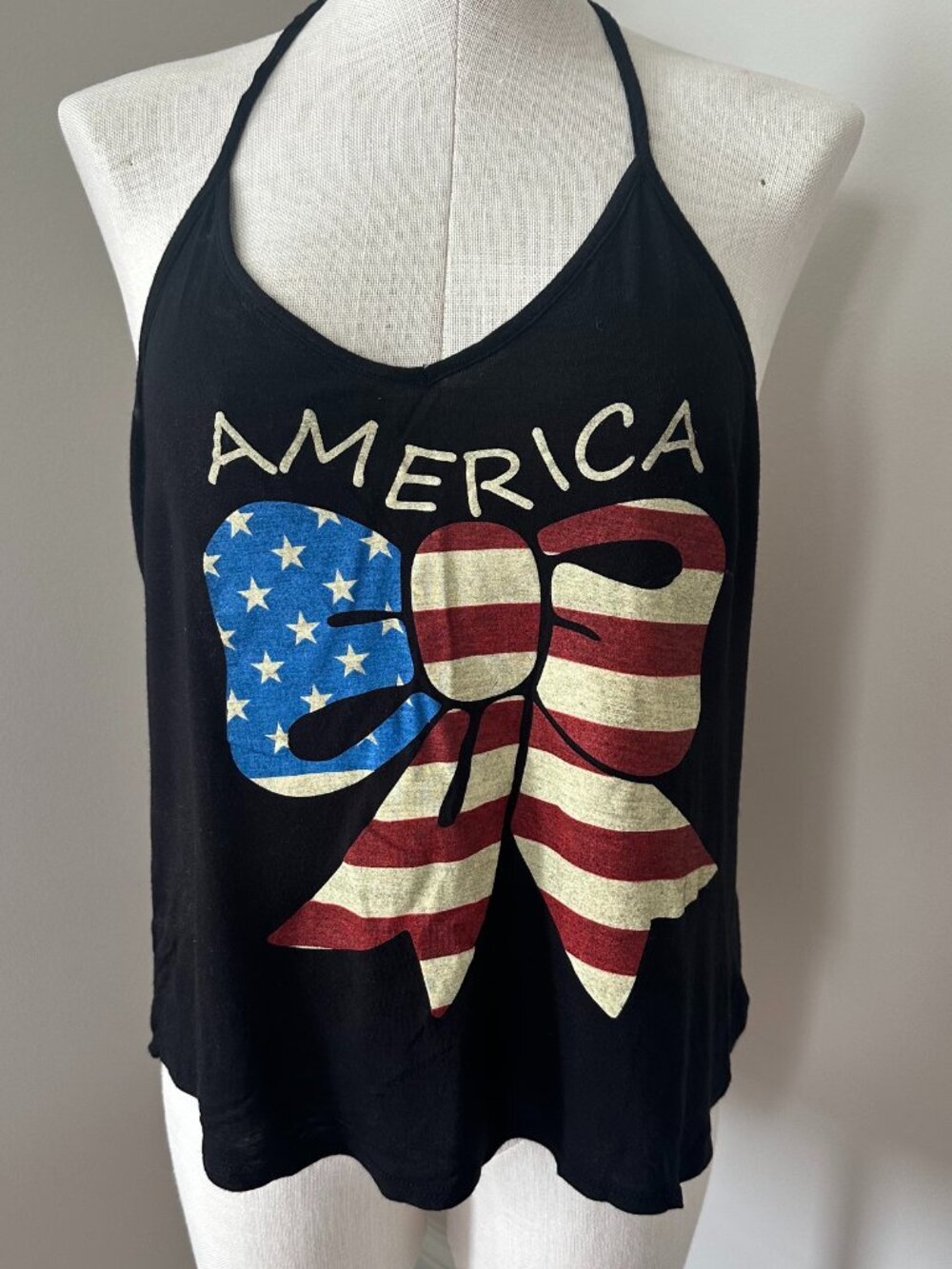 My Land Women's American Flag Stars and Stripes Ribbon Tank Top Large July 4th